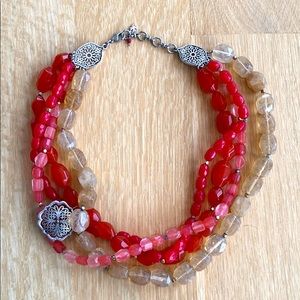 Multi-strand, Red Beaded Necklace